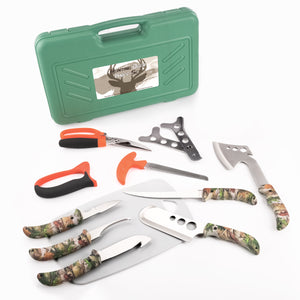 Hunting Deer Knife Set Field Dressing Kit Portable Butcher Game Processor Set, 12 Pieces Forest Green