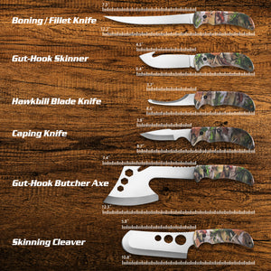 Hunting Deer Knife Set Field Dressing Kit Portable Butcher Game Processor Set, 12 Pieces Forest Green