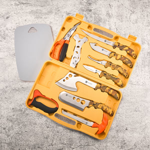 Hunting Deer Knife Set Field Dressing Kit Portable Butcher Game Processor Set, 12 Pieces Yellow