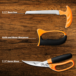 Hunting Deer Knife Set Field Dressing Kit Portable Butcher Game Processor Set, 12 Pieces Khaki Camo