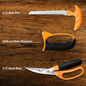 Hunting Deer Knife Set Field Dressing Kit Portable Butcher Game Processor Set, 12 Pieces Forest Green