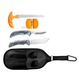 4-piece Hunting Knife and Saw Combo Set, Gut-hook Skinner, Fixed Blade Caping Knife, Nylon Belt Sheath