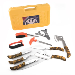 Hunting Deer Knife Set Field Dressing Kit Portable Butcher Game Processor Set, 12 Pieces Yellow