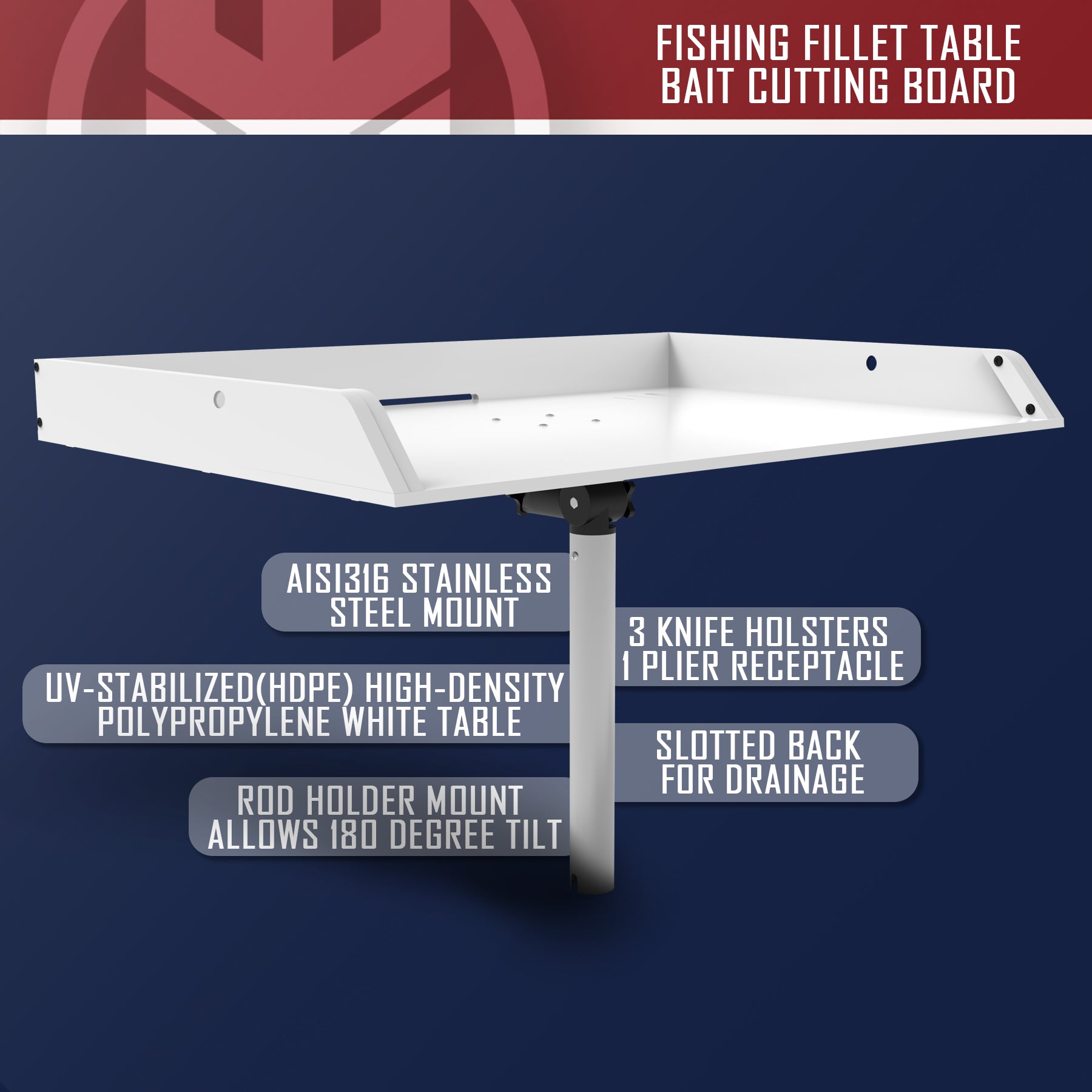 Boat Cutting Board Rod Holder Bait Station and Filet Table for Boat