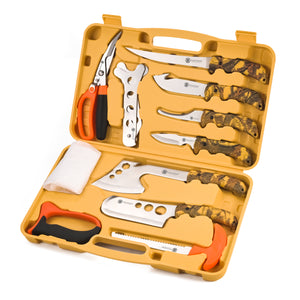 Hunting Deer Knife Set Field Dressing Kit Portable Butcher Game Processor Set, 12 Pieces Yellow