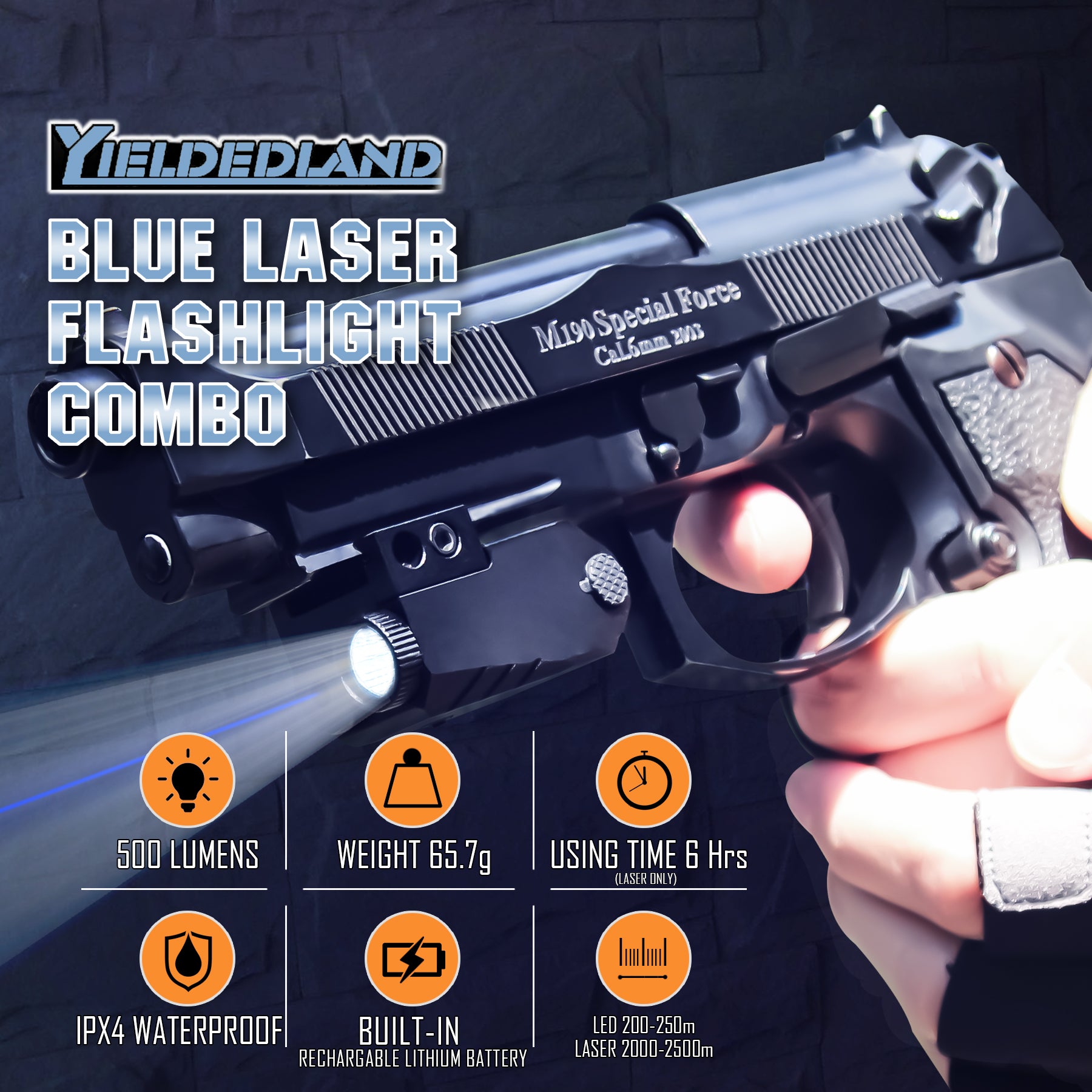 Compact Handgun Blue Laser Sight with 500 Lumen Flashlight - Knine