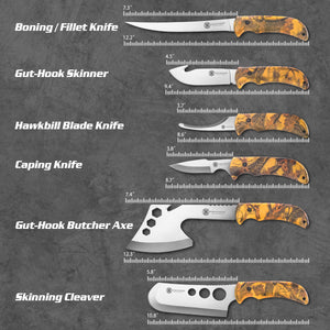 Hunting Deer Knife Set Field Dressing Kit Portable Butcher Game Processor Set, 12 Pieces Yellow