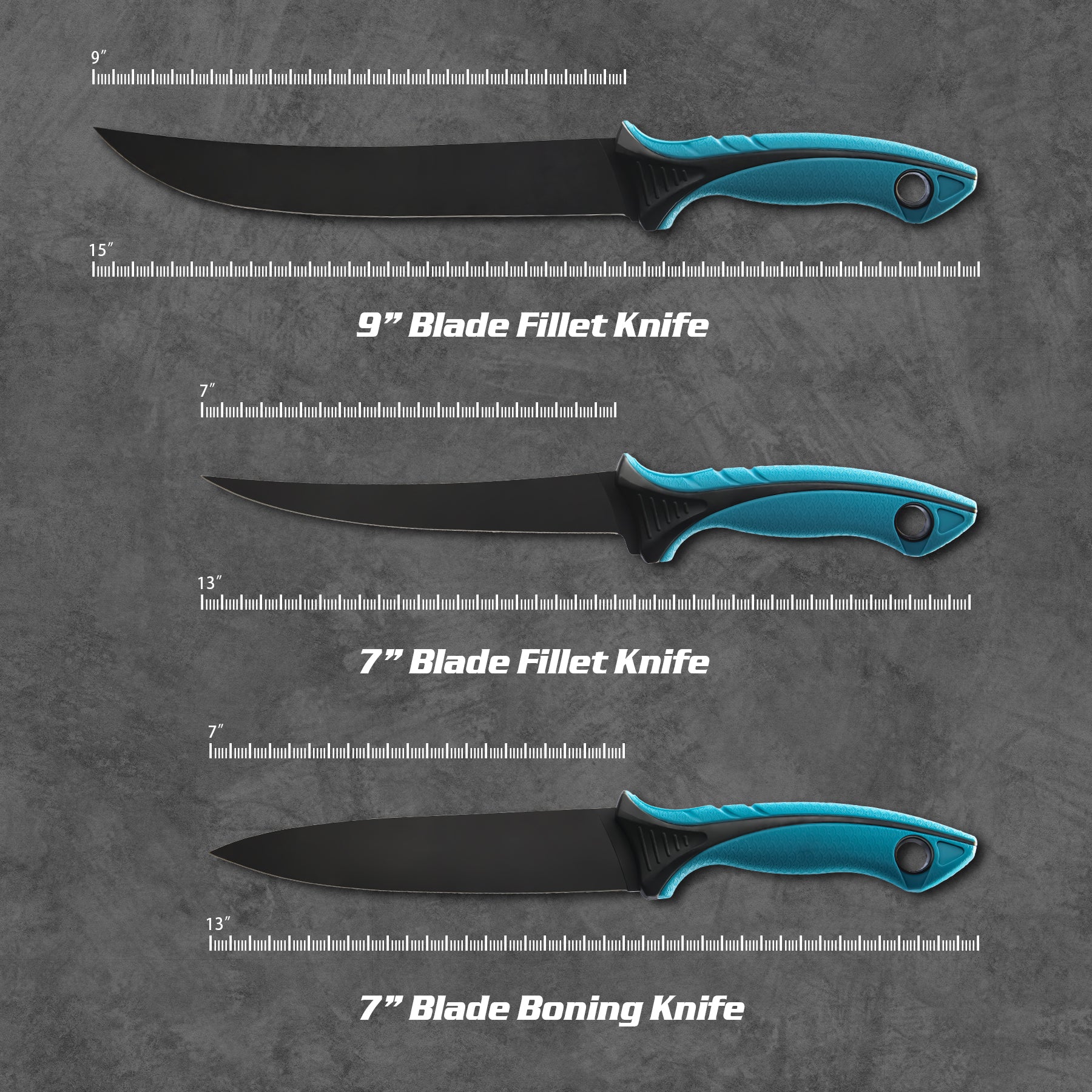 Fishing Curved Flex Fillet Knife Set, 7&quot; &amp; 9&quot; Filet Knife, 7 