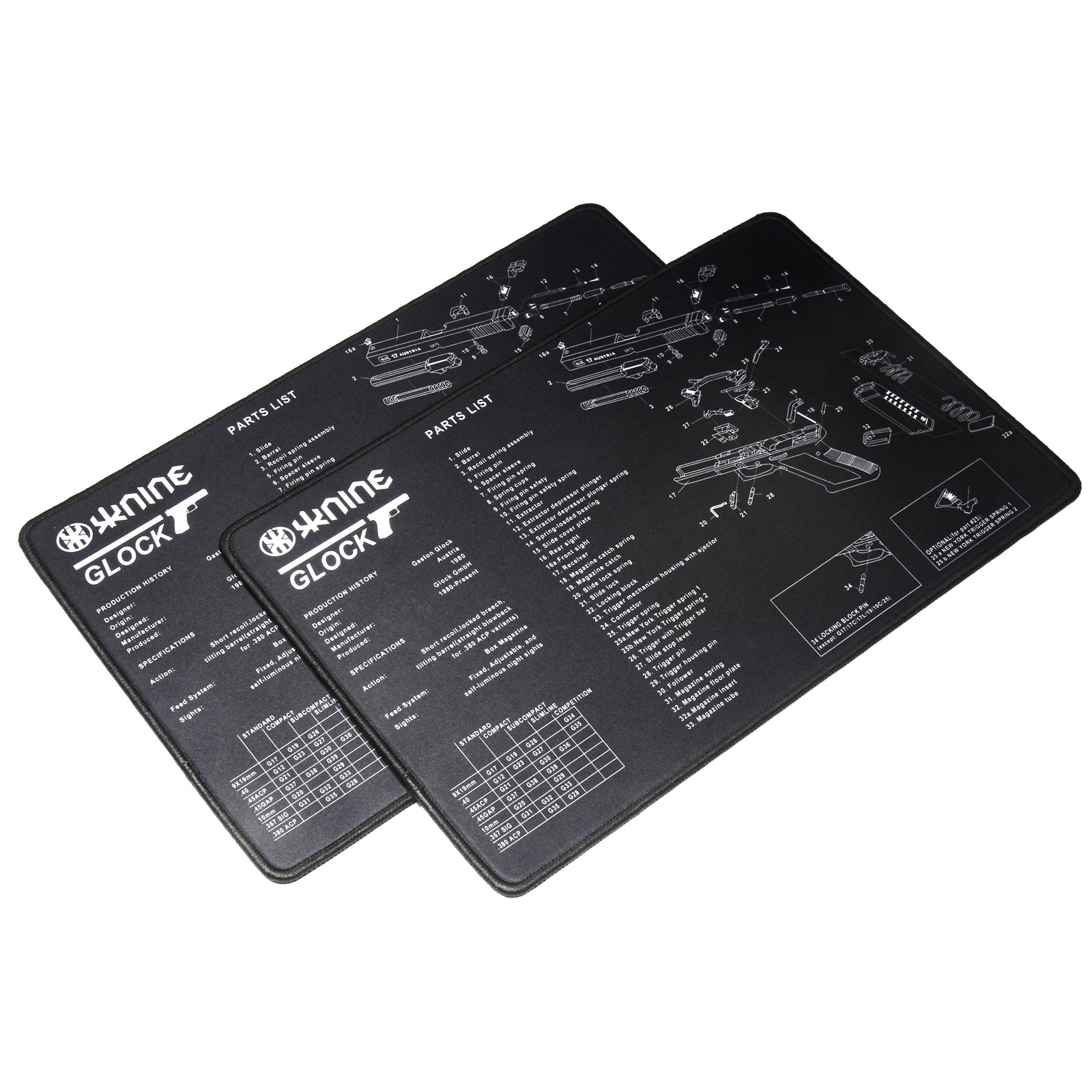 Non-Slip Handgun Cleaning Mat with Detailed Glock Diagram (Set of 2)